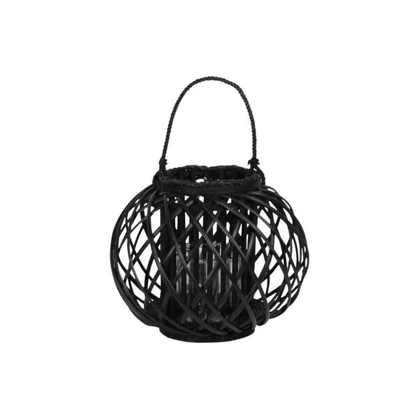 Urban Trends Collection Bamboo Round Bellied Lantern w/Rope Handle, Hurricane Glass Candle Holder & Coated Black - Large 57626